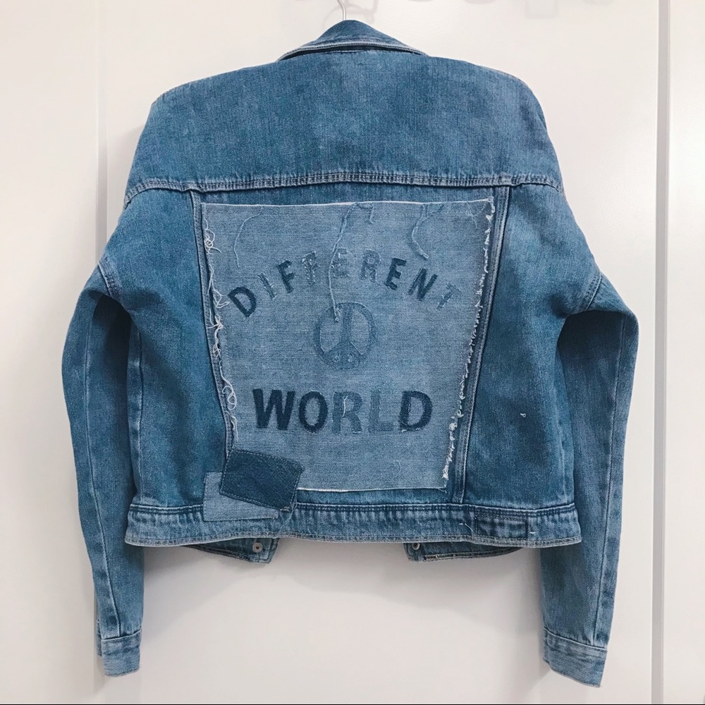 Zara “Different World“ Patchwork Denim Jacket - image 2